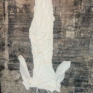 White ruched mesh maternity dress maxi dress